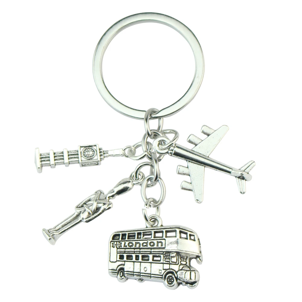 Uk London Bus Clock Tower Soldier Aircraft Accessories Keychain Alloy Key Ring Gift