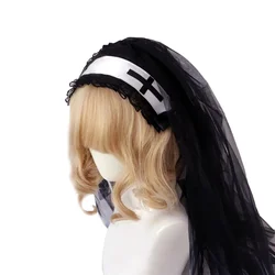 Women Girl Black Veil Headpiece Nun Cosplay Costume Accessories Gothic Lolita Halloween Carnival Party Role Play Headscarf