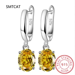 Oval Cut Genuine Natural Yellow Citrine 925 Sterling Silver Stud Earrings for Women Fashion Gemstone Jewelry