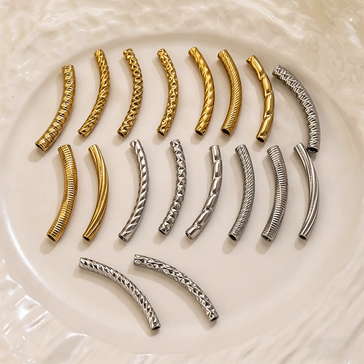 5Pcs 20-35mm 14K/18K Gold Color Plated Brass Curved Tube Bracelet Making Jewelry Making Supplies DIY Findings Accessories
