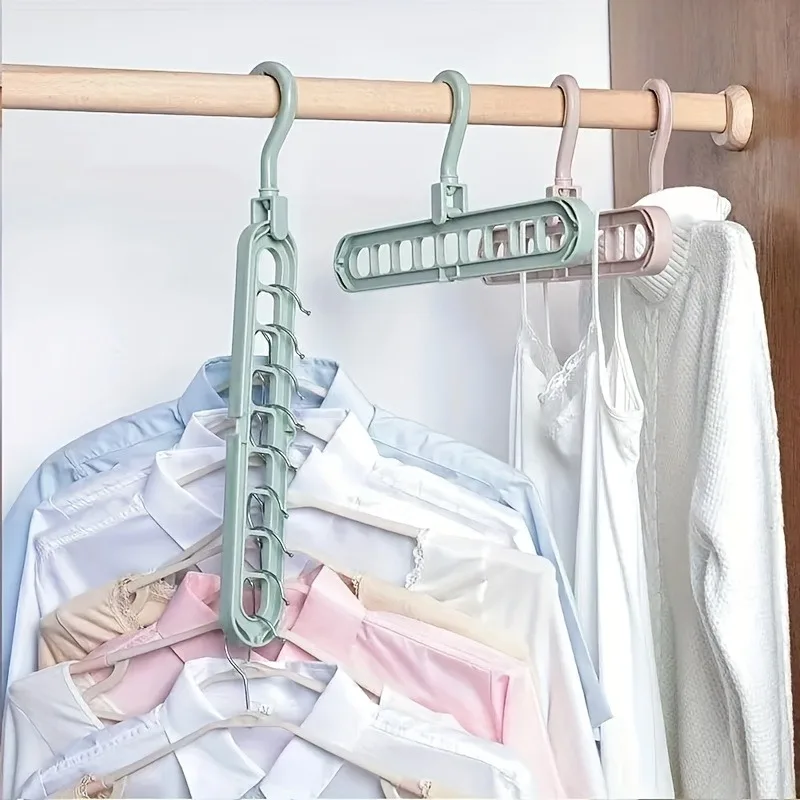 10 piece set of heavy-duty foldable plastic hangers with 9 holes - anti slip, space saving shirt, pants and other wardrobe organ