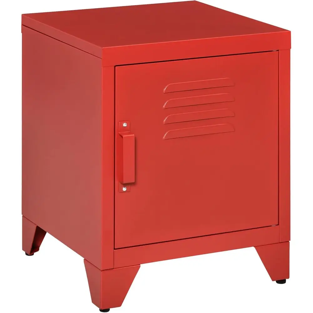 

Red Modern Living Room End Table with Locker-Style Door and Adjustable Shelf