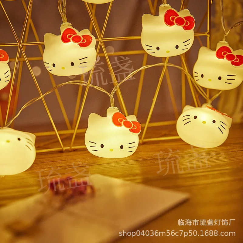 Kawaii Sanrio Hallo Kitty Lichterketten Schlafzimmer Atmosphäre Beleuchtung Batterie Hause Dekoration Anime Figuren Leuchtende Modell Spielzeug