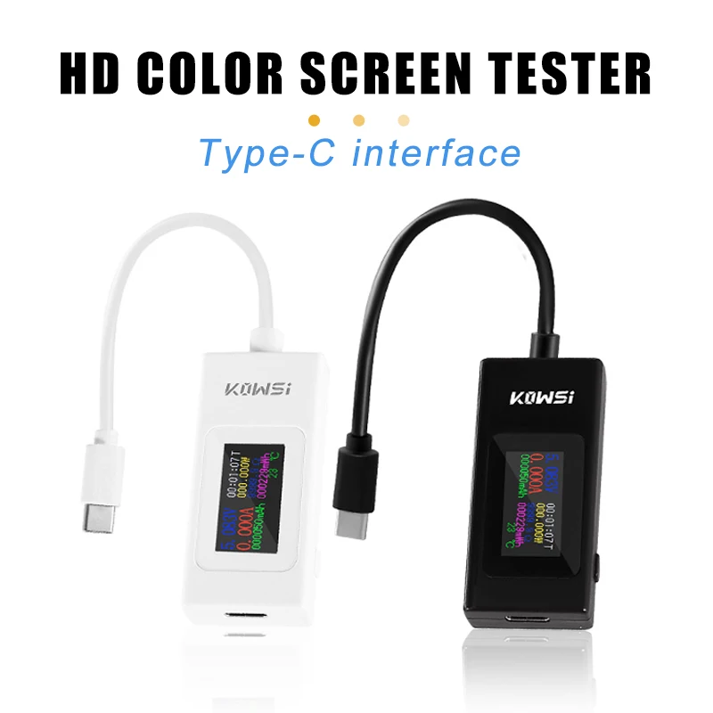 KWS Type C USB Tester 4-30V 0-6.5A Voltage Current Tester Ammeter Detector Power Bank Charger Indicator with HD Color Sreen