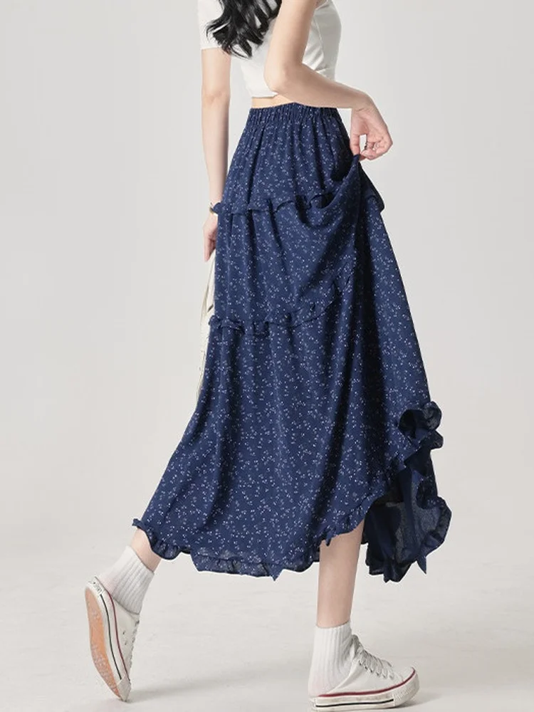 

plus Size Women's High Waist Floral Cake Skirt Midi A-Line Summer Slimming Drapey Umbrella Skirt Casual Commute Style