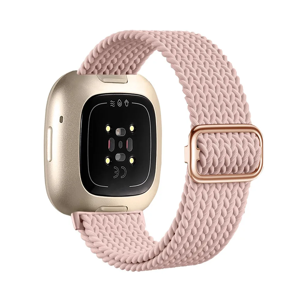 Braided Bands Compatible with Fitbit Versa 4/Fitbit Versa 3/Sense 2/Sense 1,Soft Stretchy Elastic Nylon Sport Loop Strap