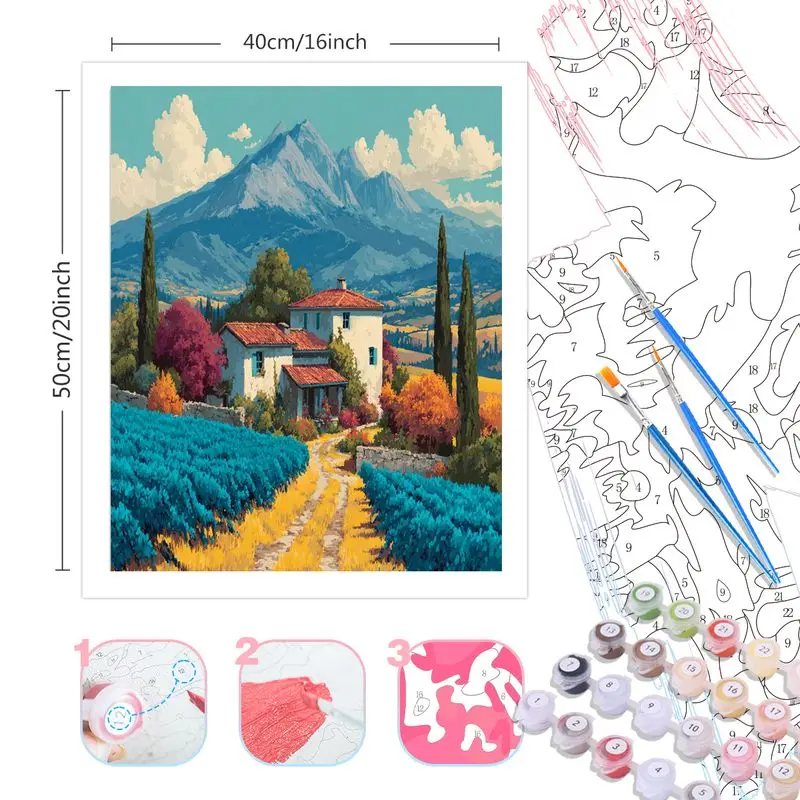 صورة مخصصة مع أرقام كوخ جبل بعيد صورة رسم تلوين حسب الرقم فن الديكور للمبتدئين جدار داخلي ديكو