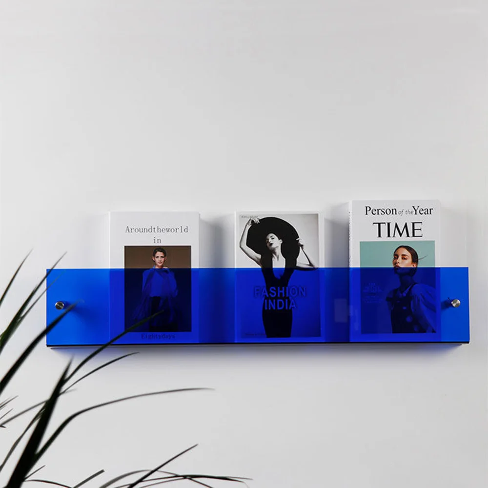 Colored Acrylic Book Shelf Creative Storage Shelf Wall Mounted Perforated Free Magazine Wall Mounted Reading Display Shelf