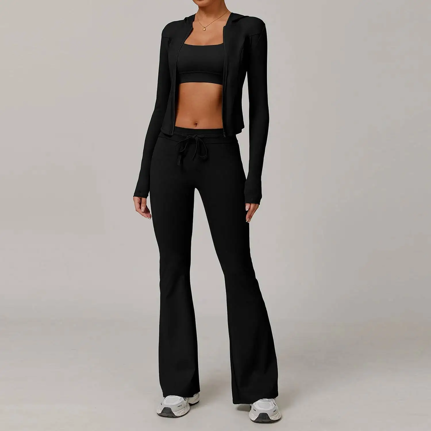 

PCS Yoga Women Workout Sunscreen Set Gym Underwear Long Sleeve Crop Top High Waist Leggings Sports Suit