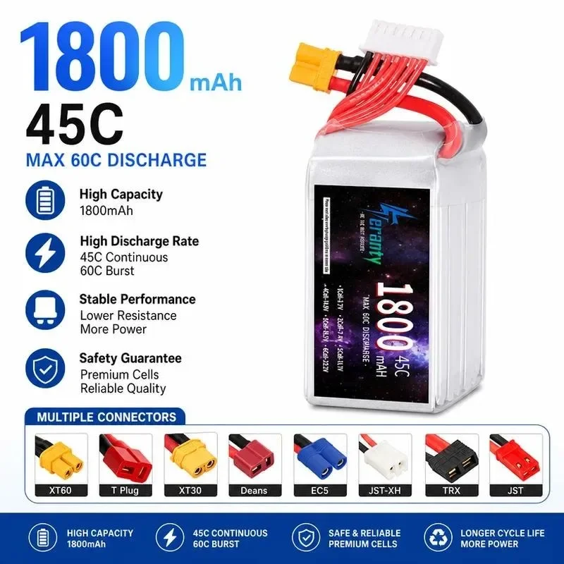 [NEW]  for 22.2V 1800mAh 6S Lithium Battery 45C High Rate Rechargeable Battery for Drone Accessories Model Aircraft RC Parts