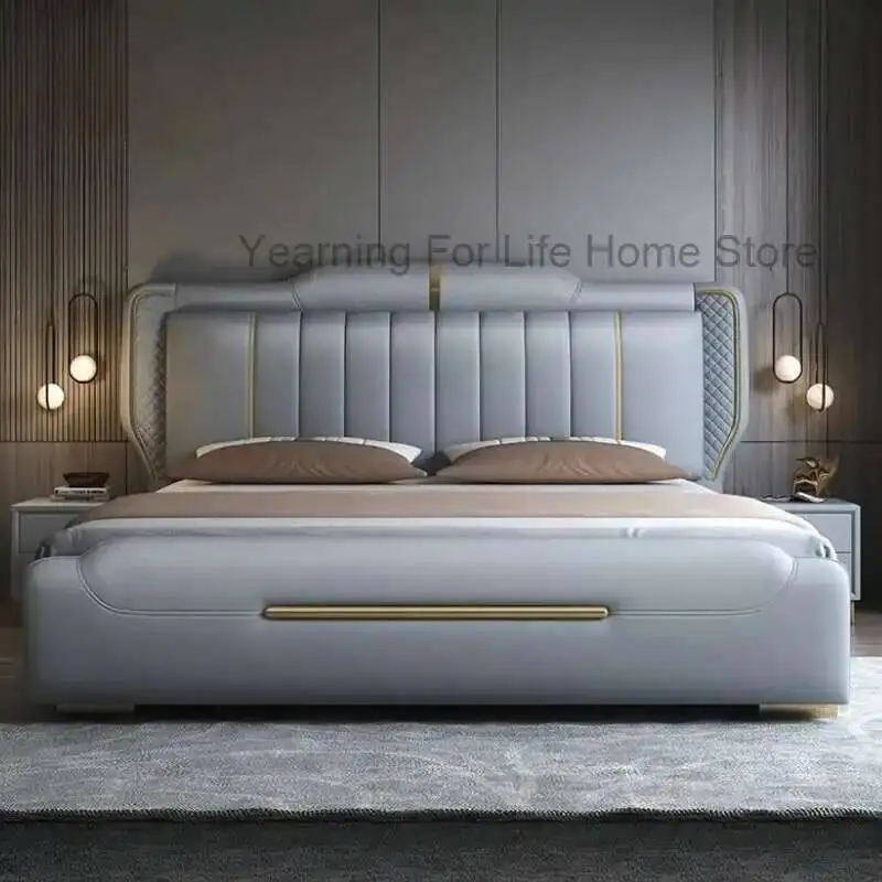 Light Bed Italian Luxury Simple Modern Double Design Princess Bed Queen Bedroom Japanese Letto Matrimoniale Salon Furniture