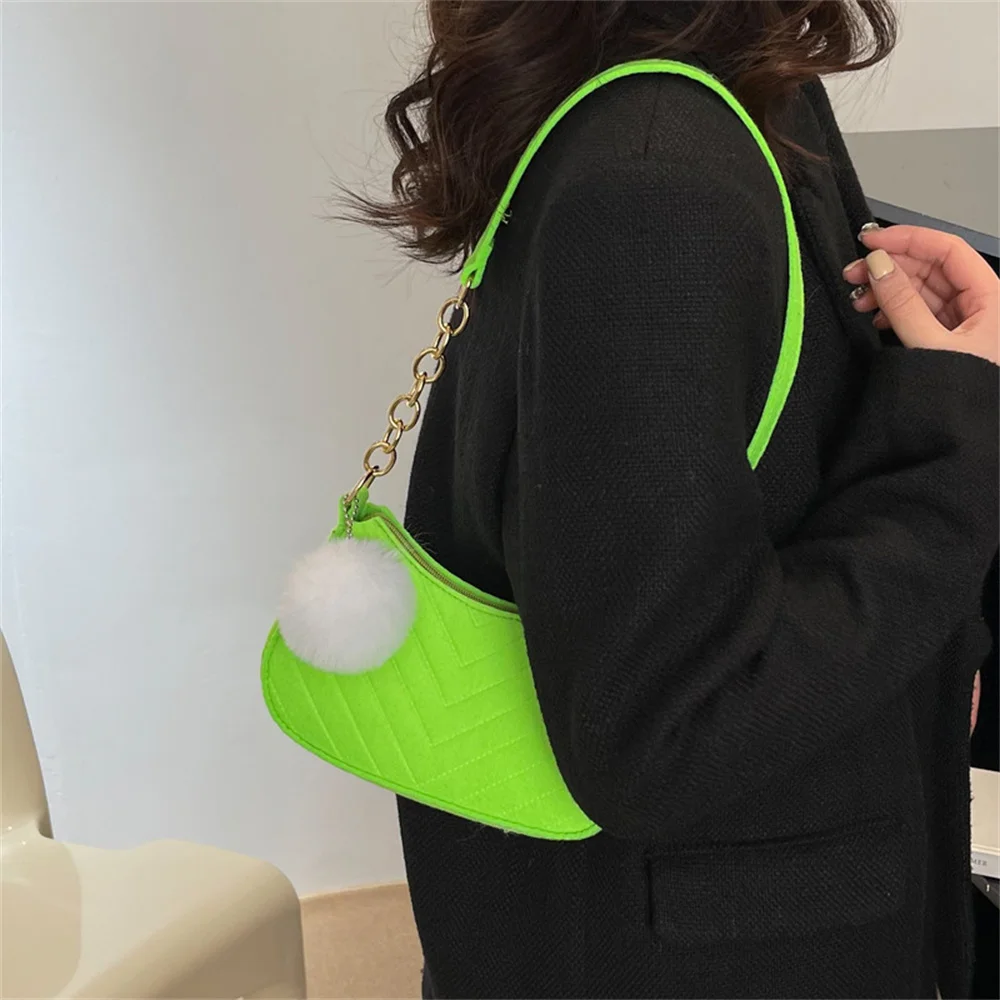 Fashion Felt Cloth Pattern Shoulder Bags Small Handle Underarm Bag Clutch Luxury Solid Color Female Handbag With Purse For Women