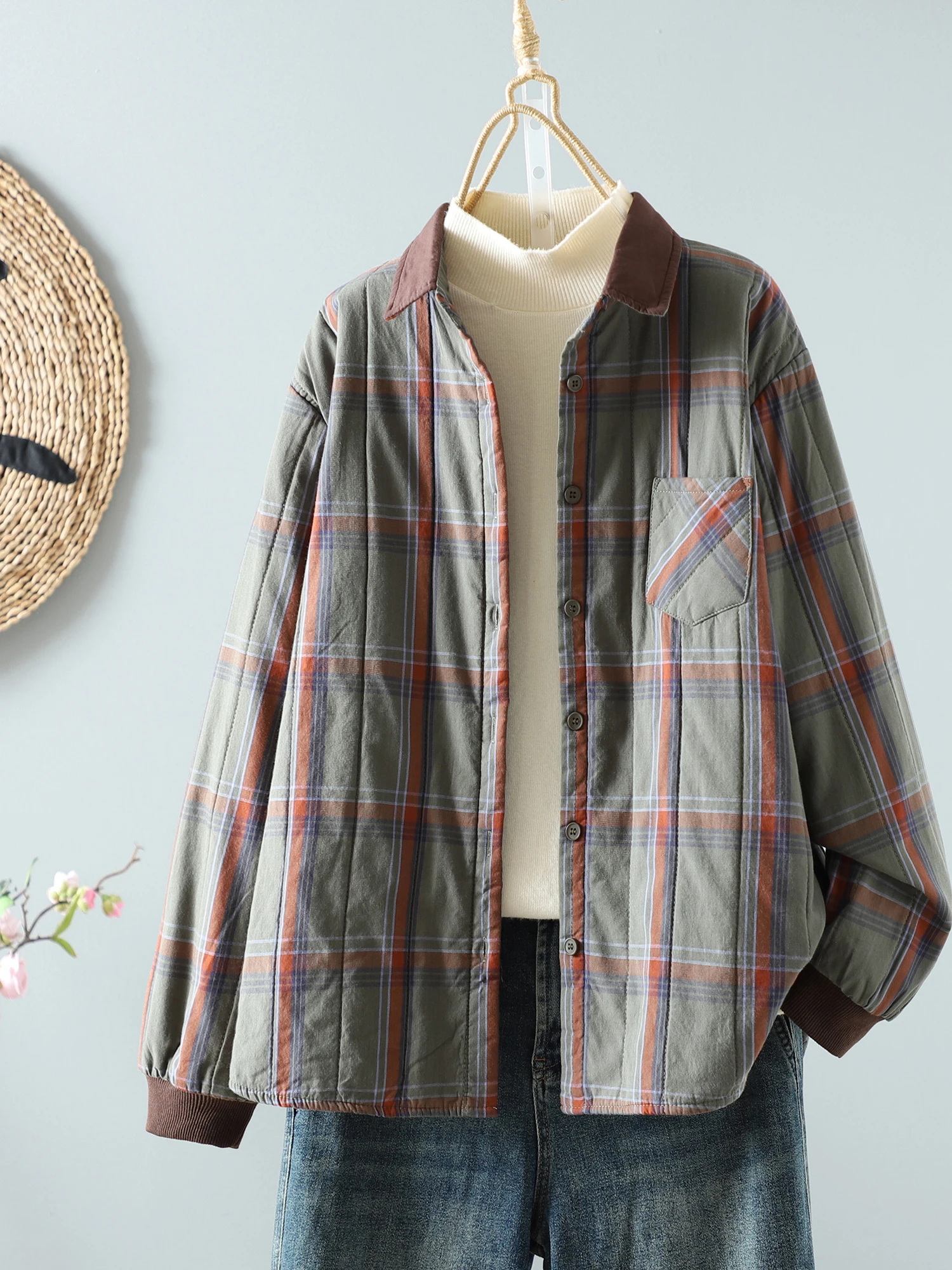 

Loose Fit Long Sve Cotton irt Women's plus Size Retro Sle Turn-down Collar Top Casual Wear Winter Season Regular Cut