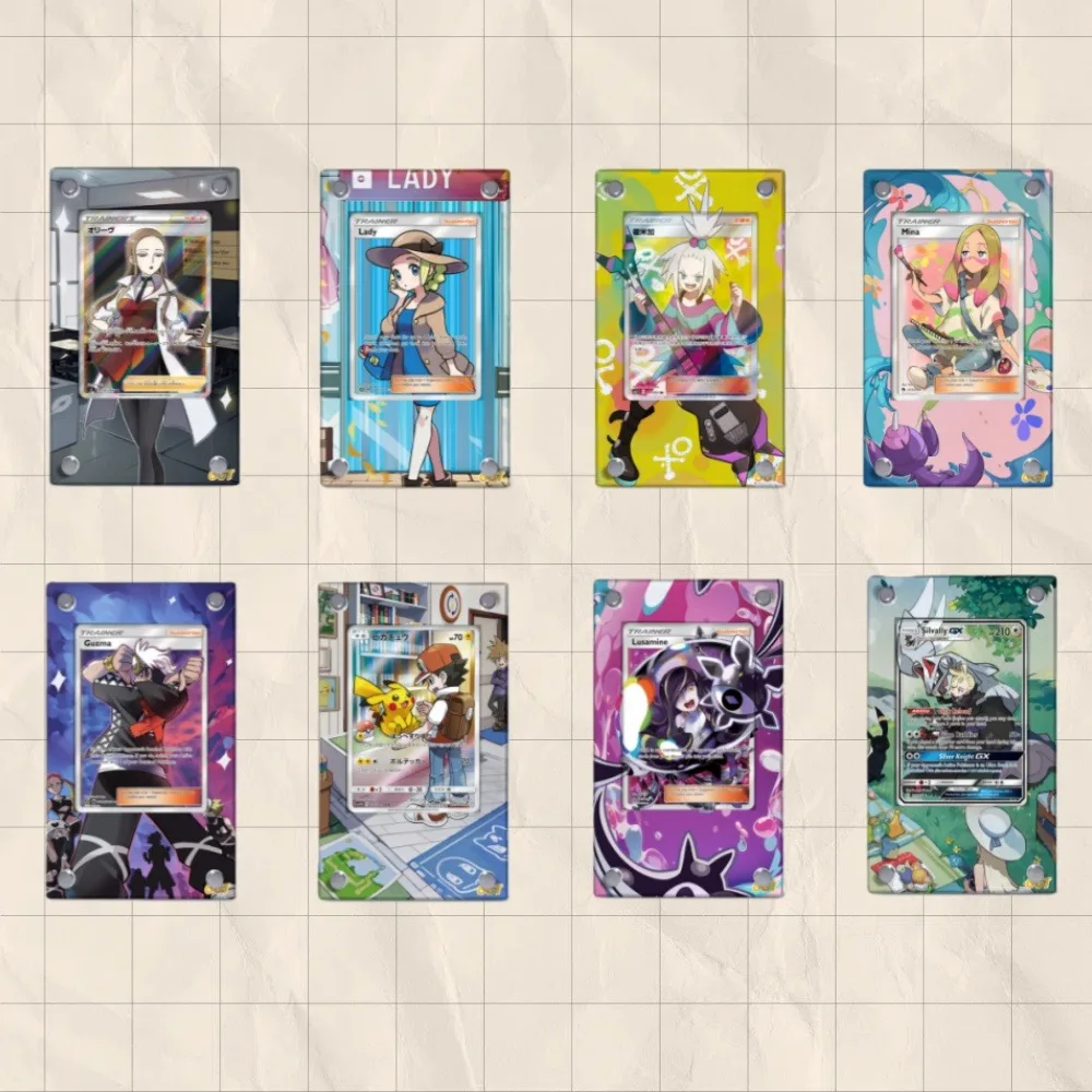 Etui ochronne na karty akrylowe z motywem anime Pokemon PTCG Giovanni Gloria Lusamine Roxie Piplup Wishiwashi, ozdoba na biurko