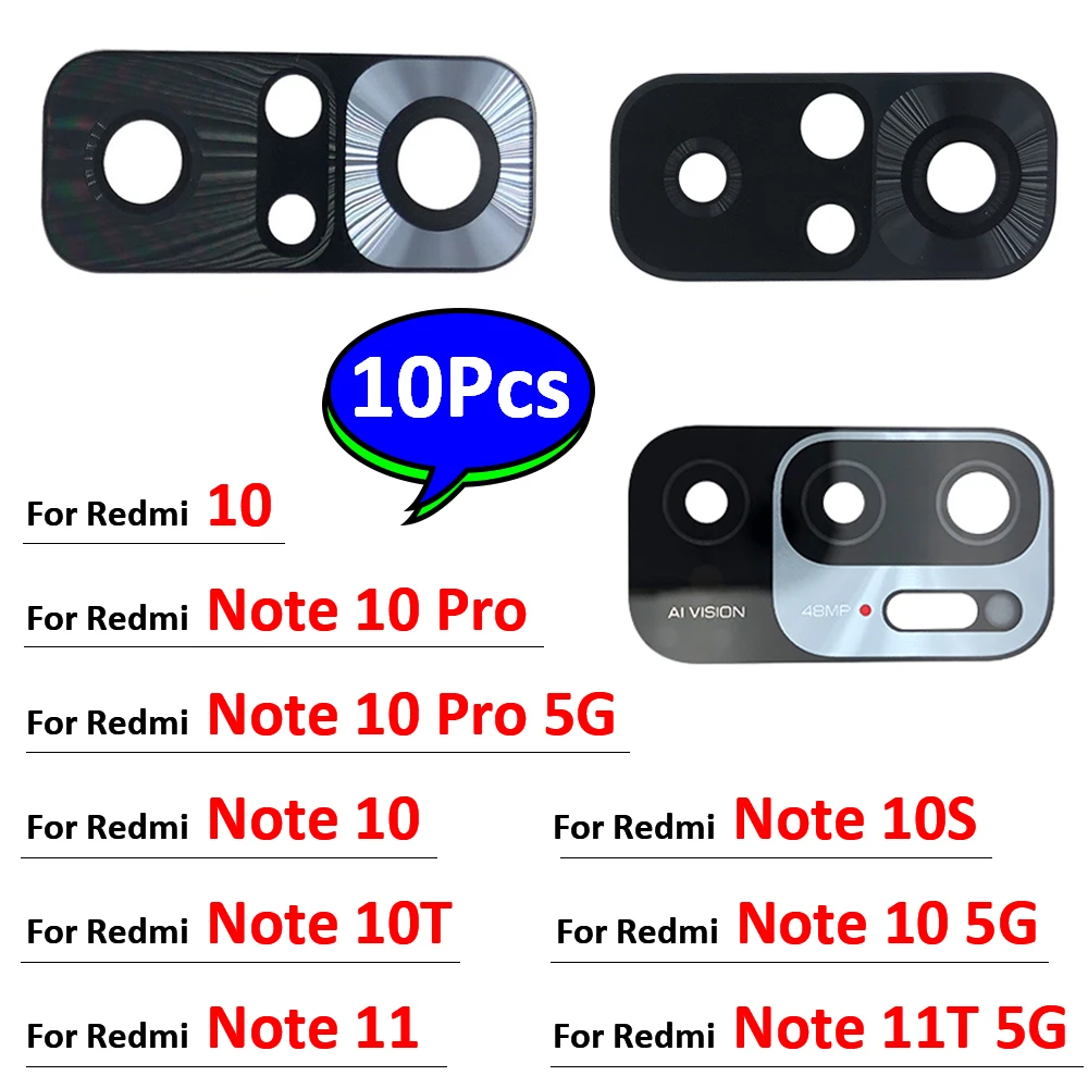 10Pcs，NEW Rear Back Camera Glass Lens For Xiaomi Redmi 10 Note 10 5G 10S 11 11T 10 Pro Plus Camera Glass With Glue Adhesive