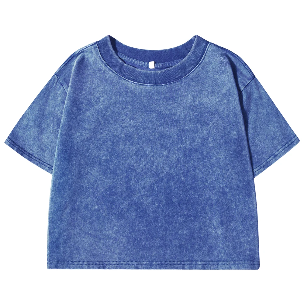 Solide 100% Baumwolle Gewaschen T-Shirt Frauen Plus Größe Mode Streetwear Casual Sport Kurzarm Coole Retro Crop Frau Kleidung – Detail 14