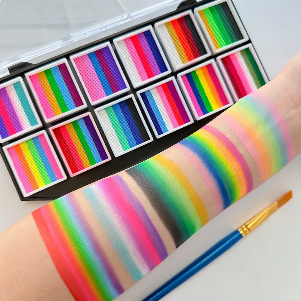 12-Color Water-Based Rainbow Palette Children's Face Body Paint,Washable Ideal for DIY Crafts,Halloween Stage Makeup,Face Paint