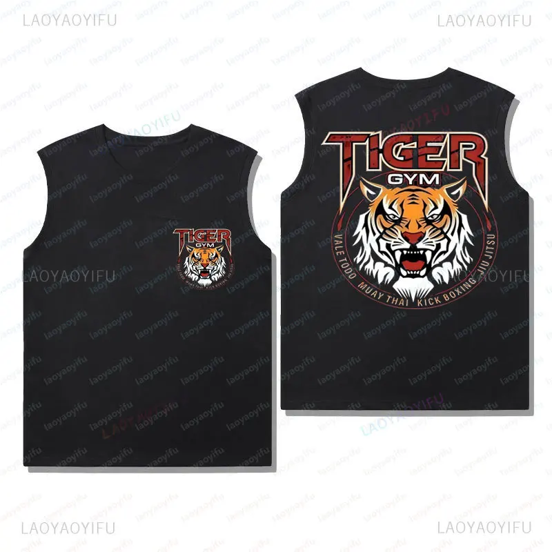 Camisa Regata de Boxe Muay Thai Artes Marciais Mistas Tiger GYM de Alta Qualidade em Algodão para Verão Sem Mangas