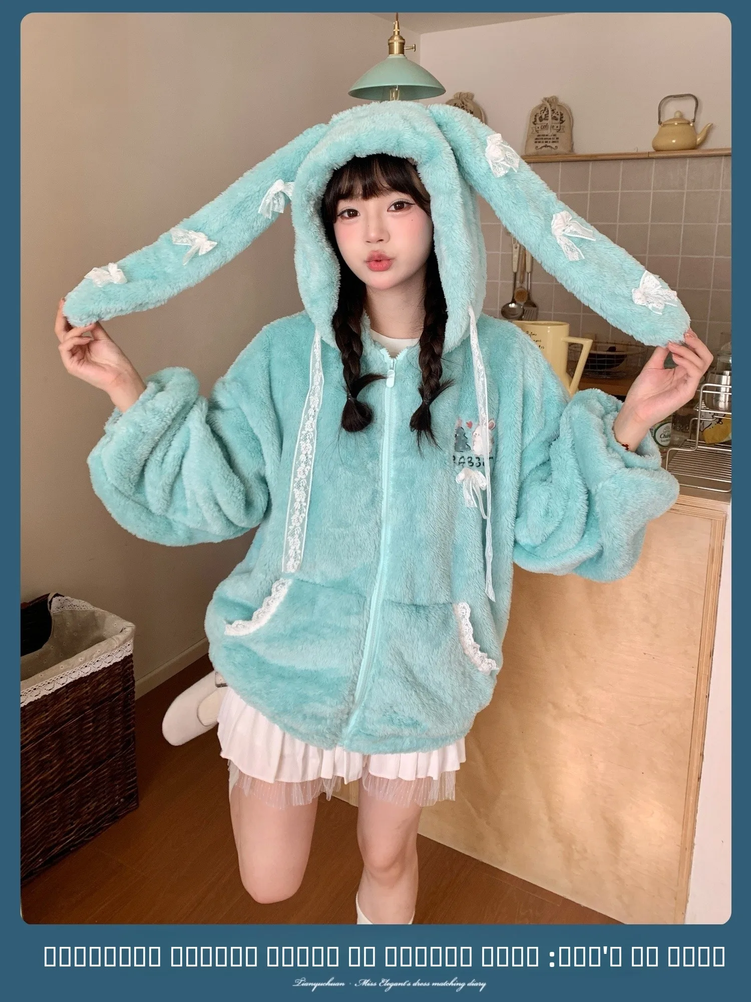 

Оригинальная теплая хлопковая куртка Thiachy с капюшоном и ушками кролика для женщин, осенне-зимняя, с капюшоном, теплая, хлопковая, цвет еловый зеленый