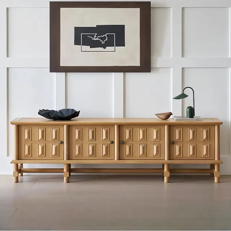 

2025 new French retro log TV cabinet household living room solid wood drawer cabinet medium antique storage cabinet