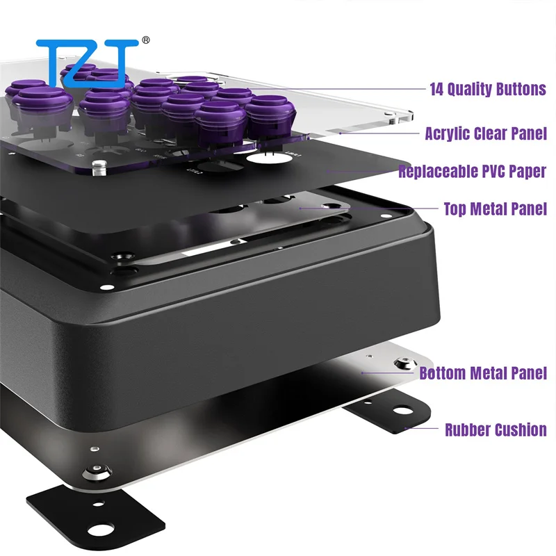 Controlador TZT-Mayflash F500 Arcade, Flat All Button, Controlador de jogo com layout, apto para Hitbox, PS4, Xbox