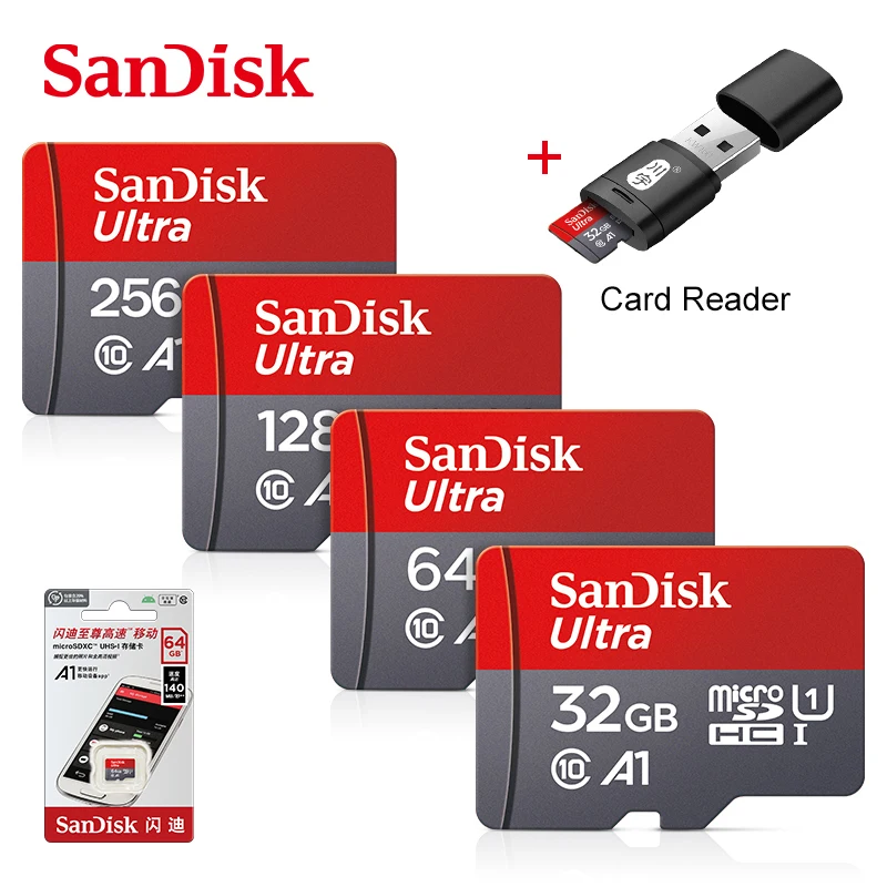 100% Original SanDisk Micro SD Card 128GB 64GB 32GB Memory Card A1 Class 10 UHS-1 TF Flash Card for Samrtphone/PC