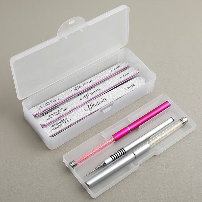 1PC Rectangle Double-layer Nail Art Storage Box for Tweezers Clippers Pens Polishing Nail Buffer Files Plastic Empty Container