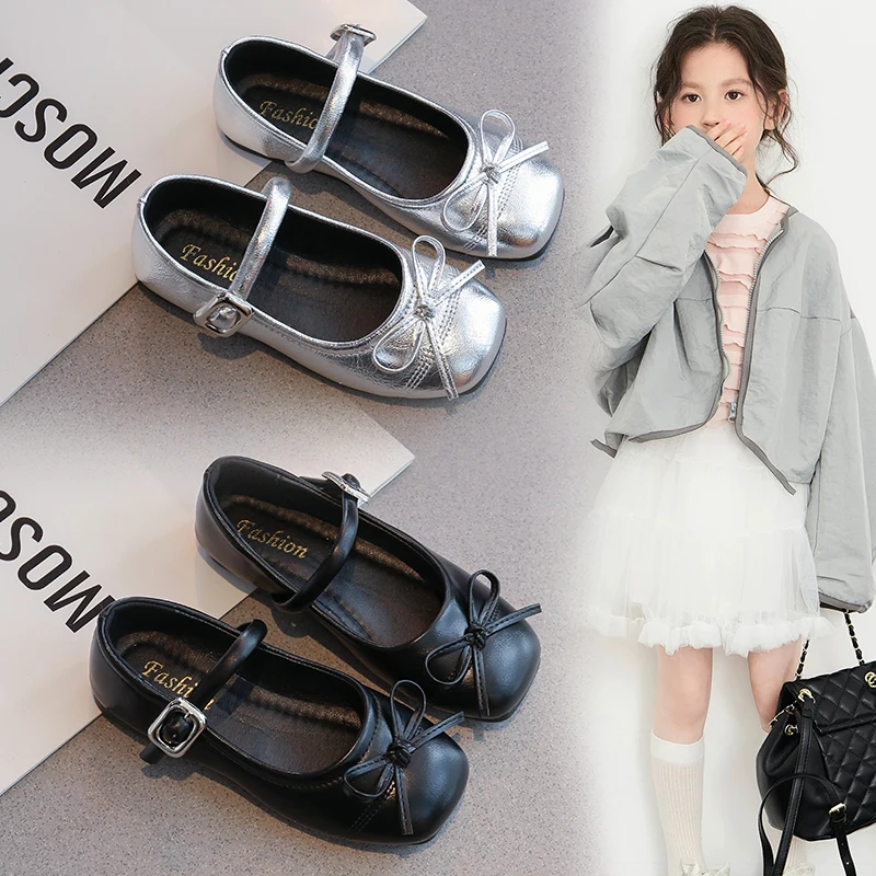 

Весенние детские туфли для девочек в стиле принцессы с бантом, на липучке, милые, однотонные, нескользящие, модные, повседневные