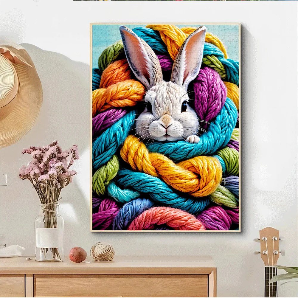 1000 قطعة من ألغاز غزل الأرنب الملونة - لعبة تفاعلية كبيرة للبالغين والأسرة، تحدي الدماغ لديكور المنزل بنفسك مع حصيرة من الورق المقوى