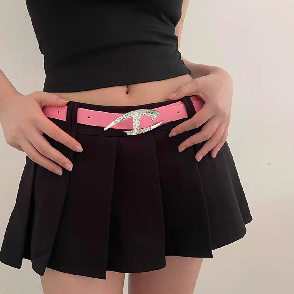 Y2K Rhinestone Buckle Belt Solid Color PU Leather Waistband Fashion Chic Sparkling Rhinestone Retro Bride Decoration Akcesoria