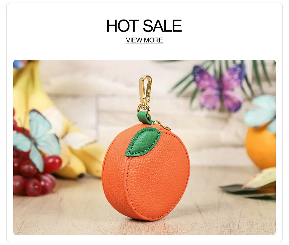 CONTACT'S Genuine Leather Bag Charm, Fruit Series Mini Pouch Keychain, Cute Handbag Pendant for Women, Female Small Item Holder