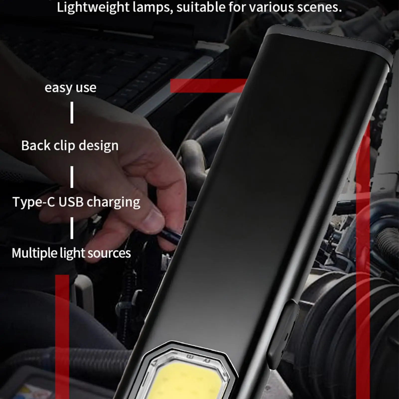 مصباح يدوي صغير قوي مقاوم للماء بمشبك إضاءة على المصابيح المحمولة مع ذيل مغناطيسي للمشي لمسافات طويلة والسفر في الهواء الطلق والسيارة