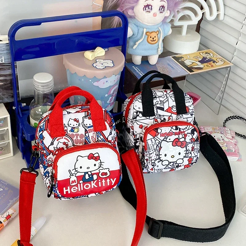 Sanurgente-Sac à main Hello Kitty pour enfants, sac messager en toile, sac de voyage portable, sac à main de dessin animé mignon, cadeaux de vacances à la mode, déterminer initié