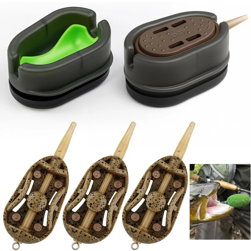 Lot de 3 mangeoires en ligne pour la pêche à la carpe, cages à appâts avec 1 moule en caoutchouc de libération rapide