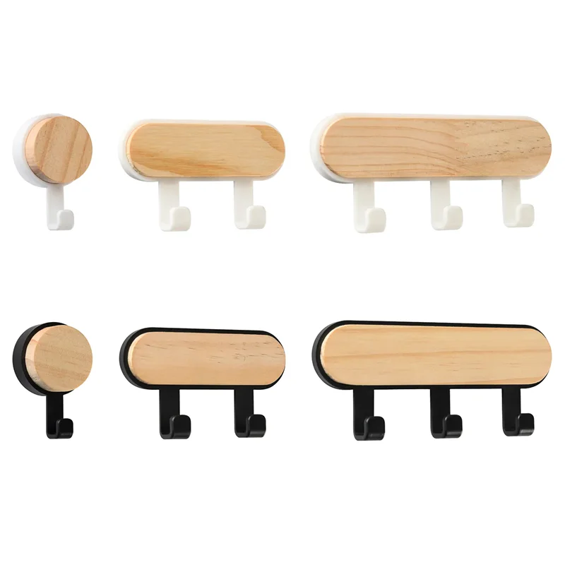 1pc auto adesivo porta cabides de parede ganchos abs madeira chapéu cremalheiras chave cabide cozinha banheiro casa organizador parede ornamentos para portas