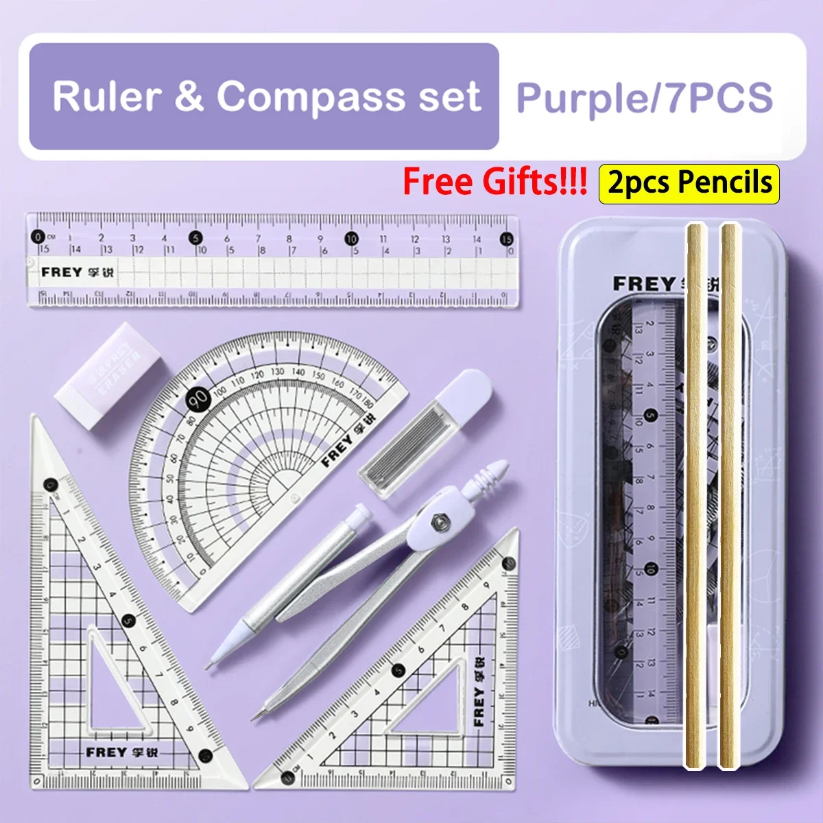 7pcs/ Set Math Geometry Ruler Multifunctional Drawing Tools for Students School Supplies Durable Engineering Design Stationery
