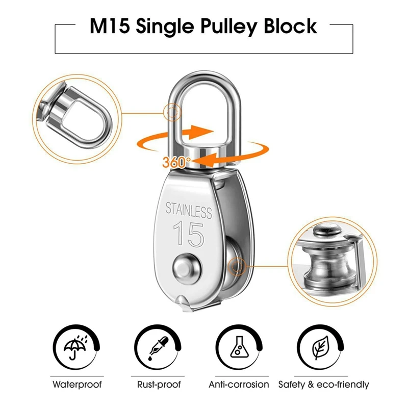 304 Stainless Steel Pulley Wire Rope U-Ring Hanger Pulley Hook Hook Saving Tool Easy Install