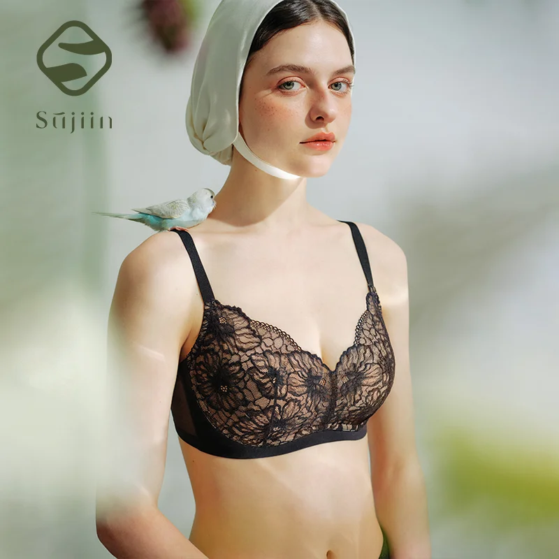 

SUJIIN Womens Push Up Lace Bras for Women Plus Size Wireless Supportive Full Coverage Minimizer Bra Sexy Female Lingerie MX351