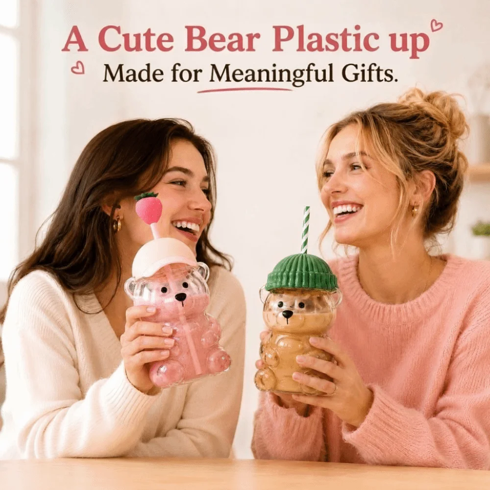 Cute with Lid Bear Drinking Cup Transparent Large Capacity Bear Straw Cup Teddy Bear Plastic Cup Daily Beverage Use