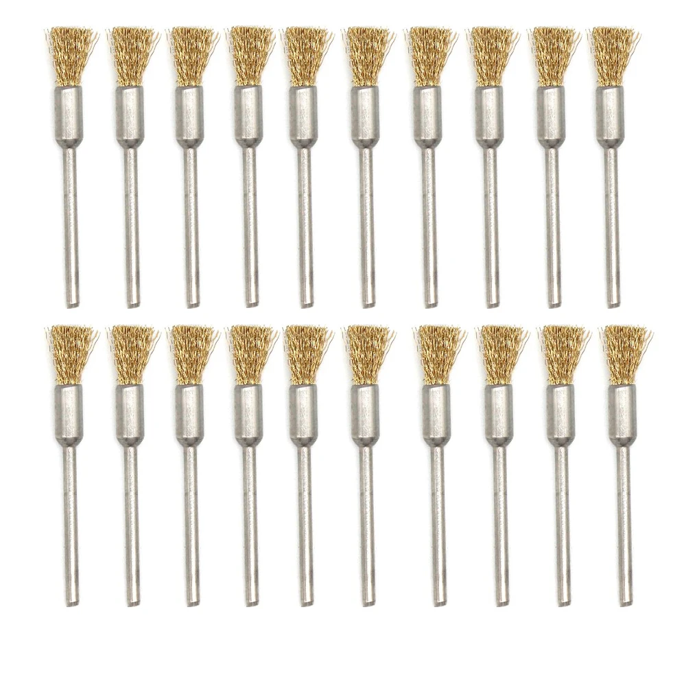 20PCS Steel Copper Wire Brush Set 2.35mm Shank Bristle Brushes for Jewelry Polishing Drill Rotary Tools Metal Rust Removal