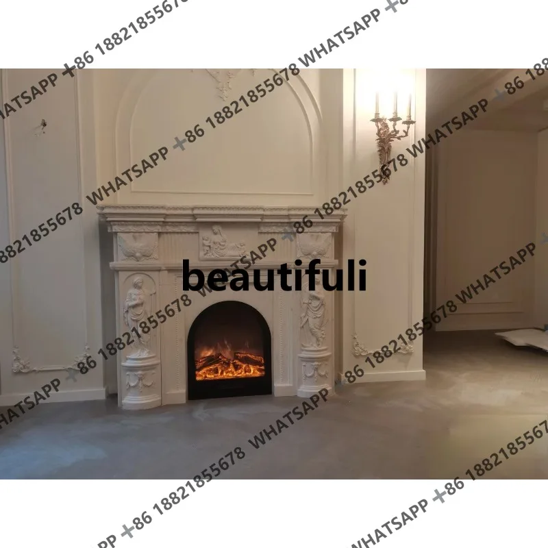 Natural lime stone Portuguese beige retro marble figure fireplace decorative cabinet