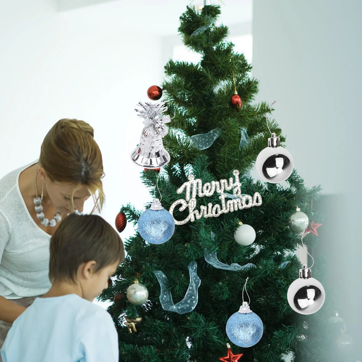 

32Pcs Sky-Blue Christmas Ball Decoration Christmas Tree Hanging Pendant Xmas Gift Box Tree Decor Garden Porch Party