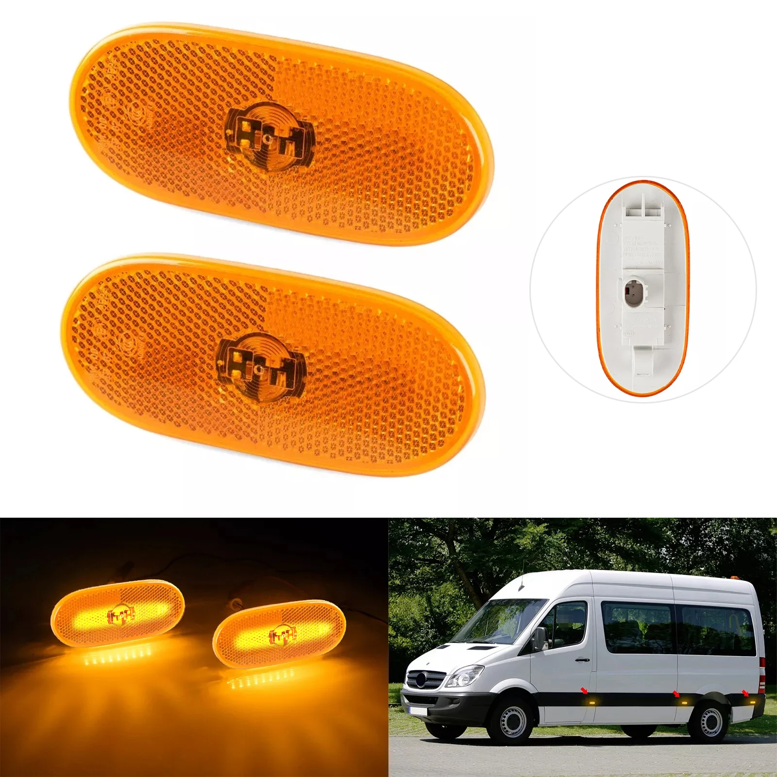 

2pcs Car Side Marker Light LED Amber Lens For Mercedes Sprinter W907 W910 2018-2025 OEMA9109067700 Car Accessories