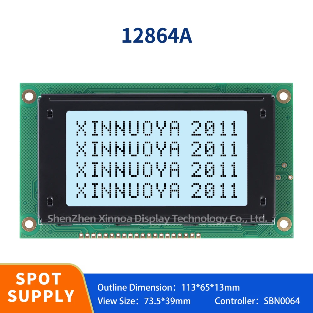 COB Fstn 그레이 필름 블랙 텍스트, LCD 모듈, 5V 그레이 스크린, 블랙 텍스트, LED 화이트 백라이트, 20 핀, 113x65mm, 128x64 도트