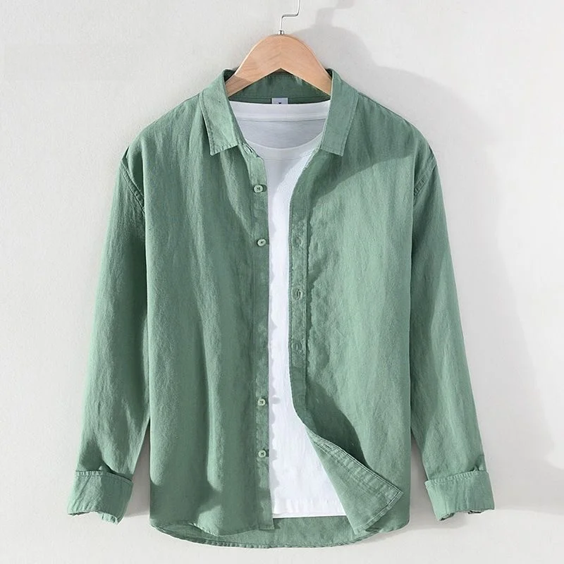 

Men's Linen Cotton irt Long Sve Loose Casual Thin Pure Color Japanese Sle Retro Workwear Sun Protection White Cotton L...