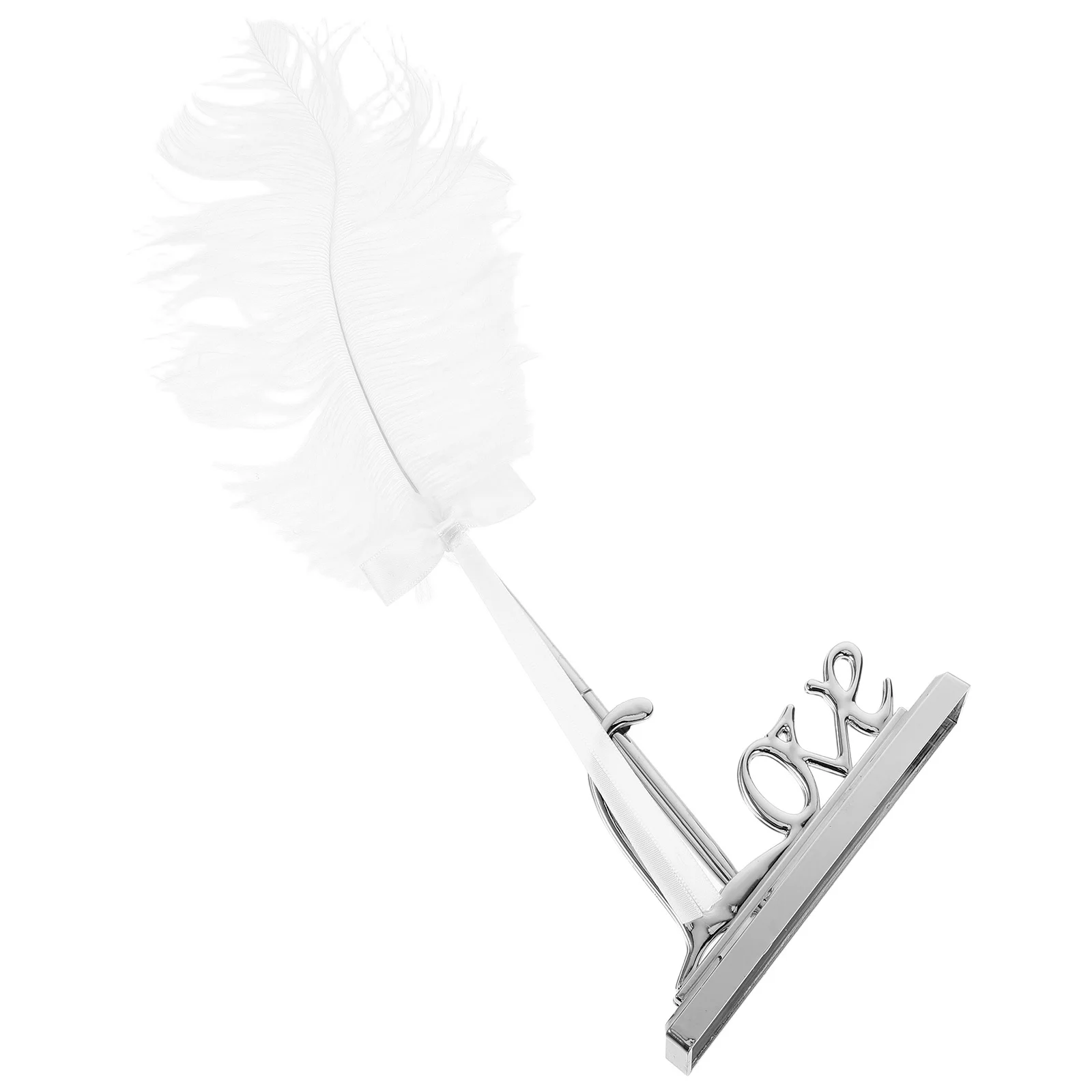 

Elegant White Signing Pen Set with Love Words on Rectangular Metal Holder Perfect Wedding Pen Set for Engagement Guest Book