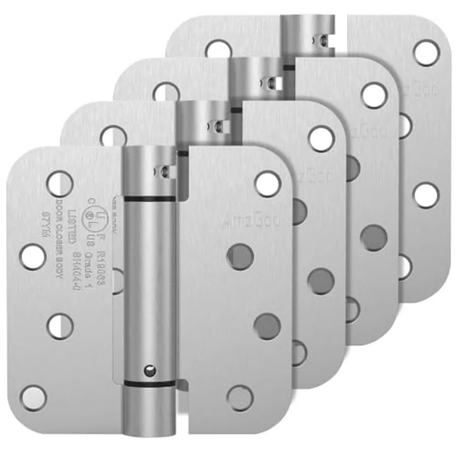 

Self Closing Door Hinges 4 Inch, Spring Loaded Hinges 5/8'' Radius Corners, Adjustable Tension for Exterior, Garage, Front and