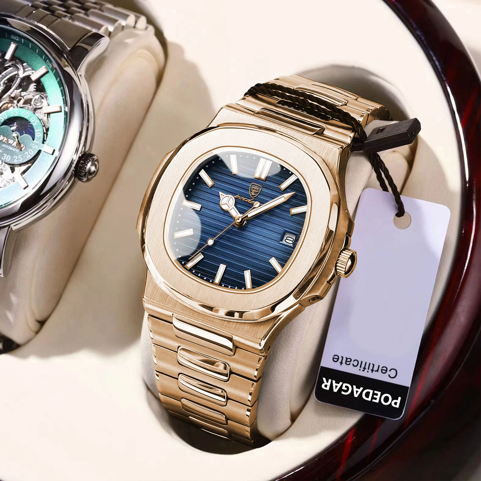 POEDAGAR Fashion Military Men Clock Waterproof Luminous Date Week Man Wristwatch Stainless Steel Quartz Men's Watches Male Reloj