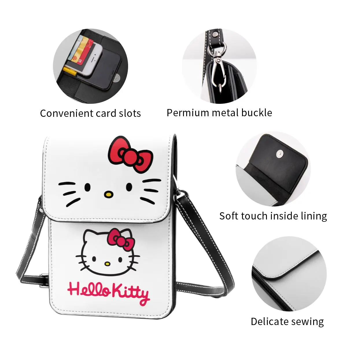 Hello Kitty Cell Phone Purse Bag Kawaii Leather Card Holder Trendy Girl Crossbody Bag Portable