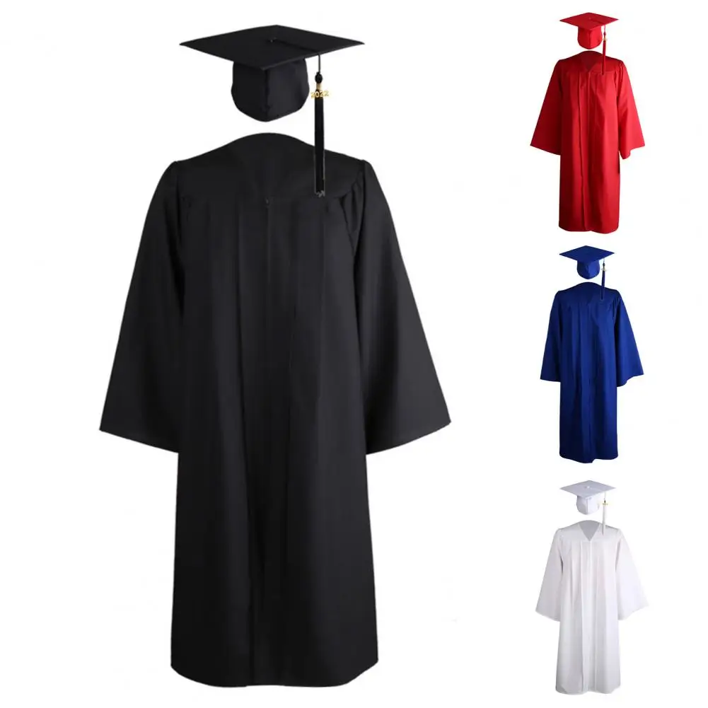 Unisex Afstudeerjurk Mantel Muts Set Lange Mouw Effen Kleur Universiteit Academische Jurk Baret Set Bachelor School Uniform